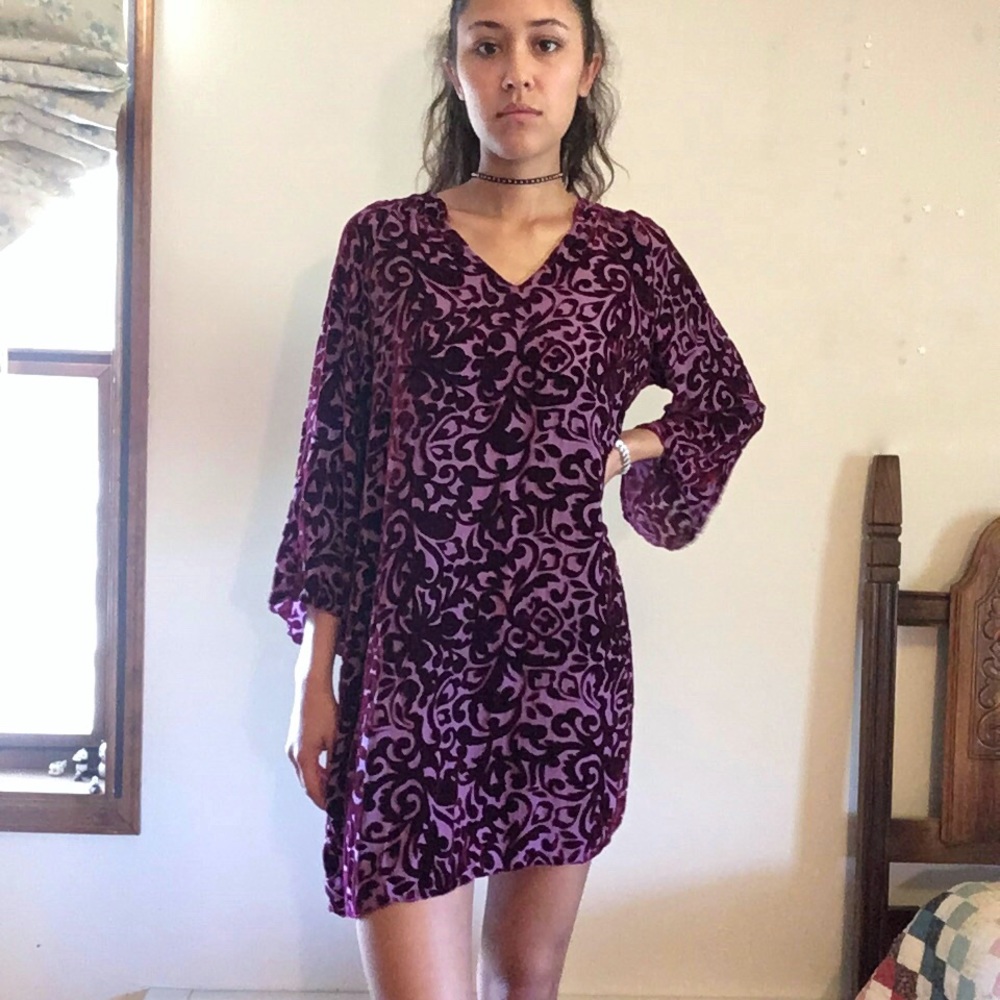Purple Velvet Burnout Shift Dress